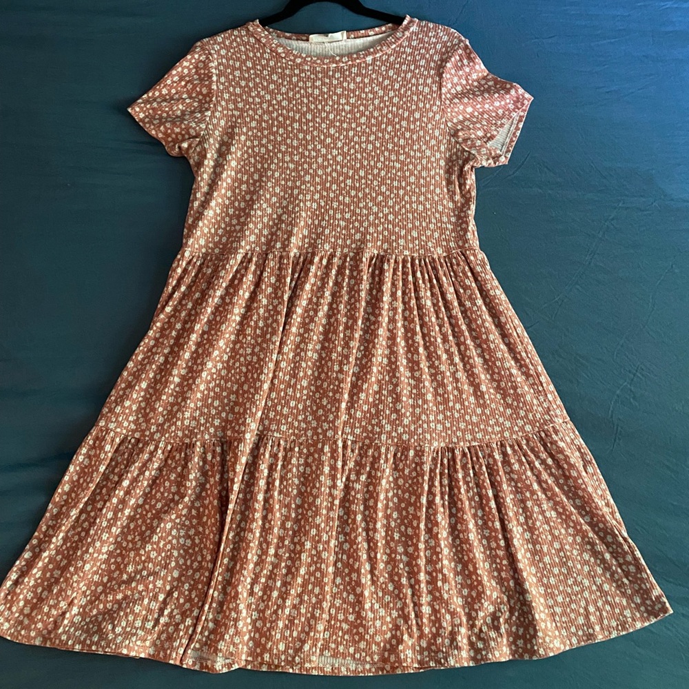 Ribbed Floral Swing Dress